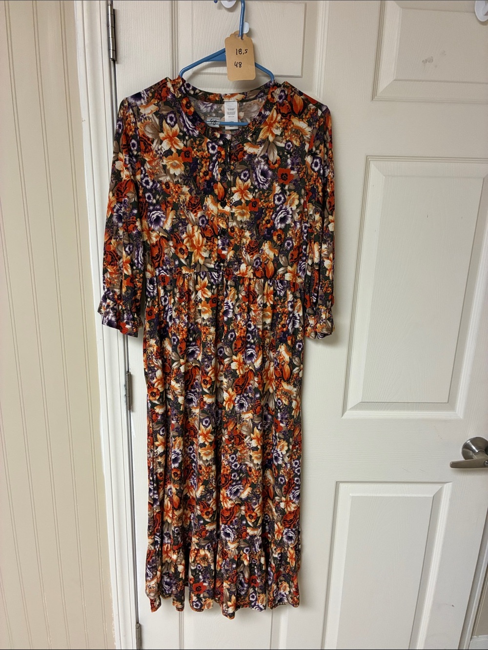 Floral Tiered Midi Dress in Orange & Purple